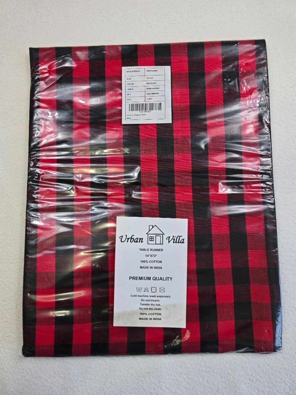 NEW Urban Villa Table Runner 14x72 100% Cotton Buffalo Plaid Red & Black